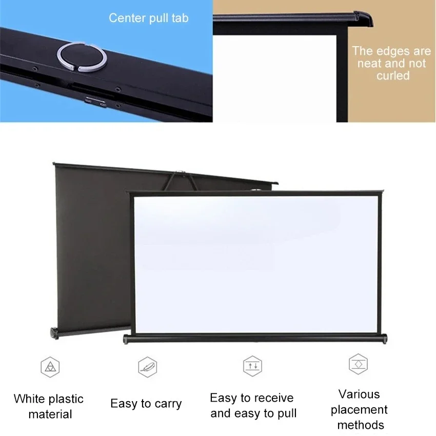 hd-16-9-40-インチポータブルプロジェクタースクリーンプルアップ卓上投影スクリーン屋内屋外プロジェクタースクリーン用折りたたみスタンド付き