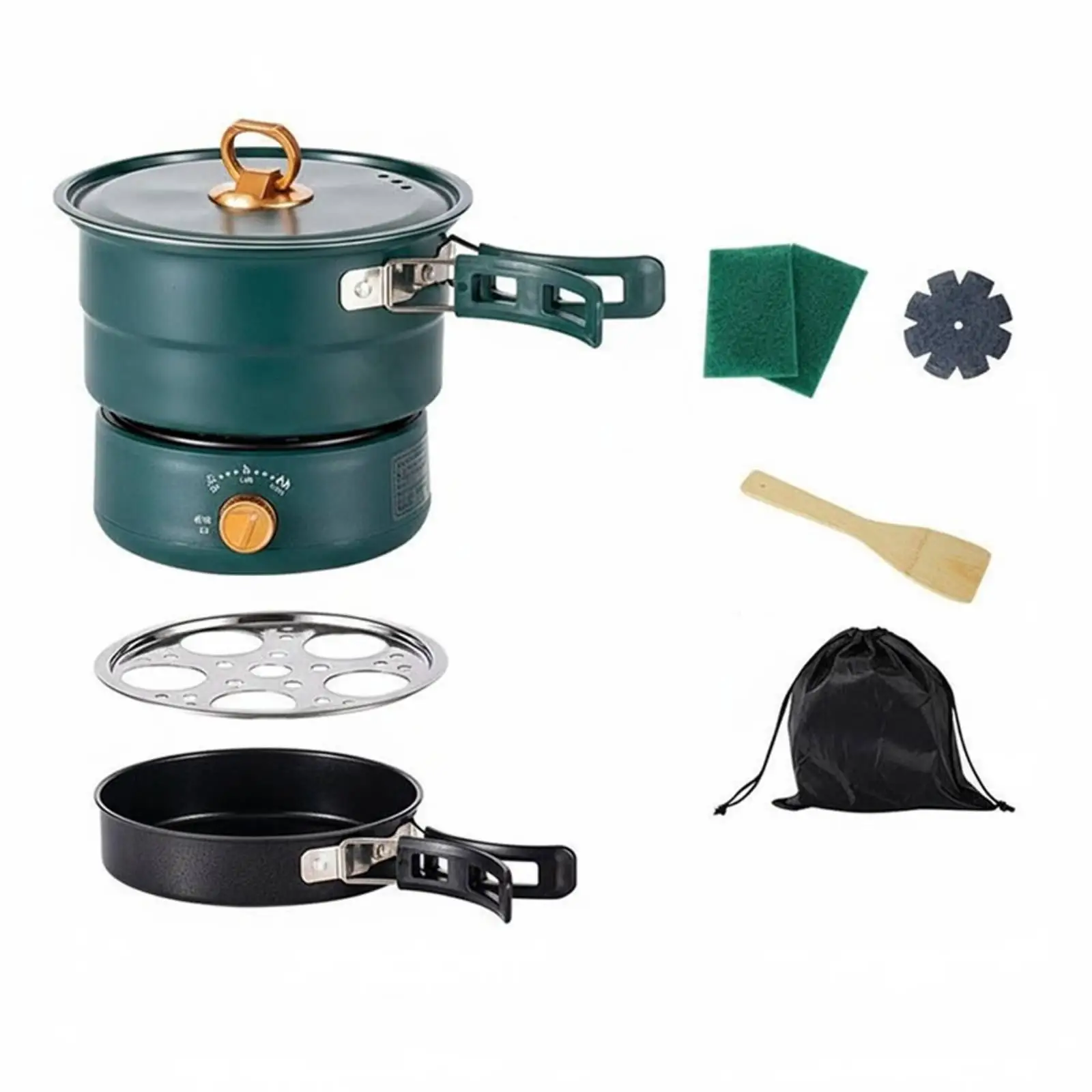 Portable Electric Cooker 110V 220V Foldable Travel Mini Hot Pot Stainless Steel Split Design Multi Cooker for Camping Kitchen