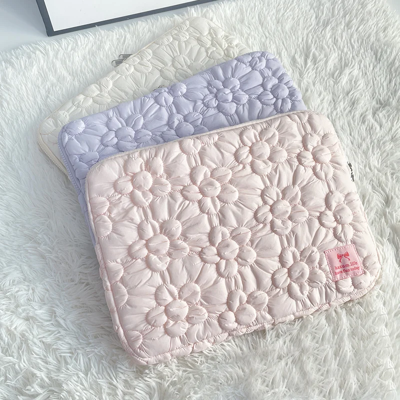 Cute Flowers Laptop Sleeve Fluffy Padded Bag For Macbook Samsung Dell Huawei 13.3 13.6 14 15 15.6 16 Ipad 9-11 Inch Tablet Pouch