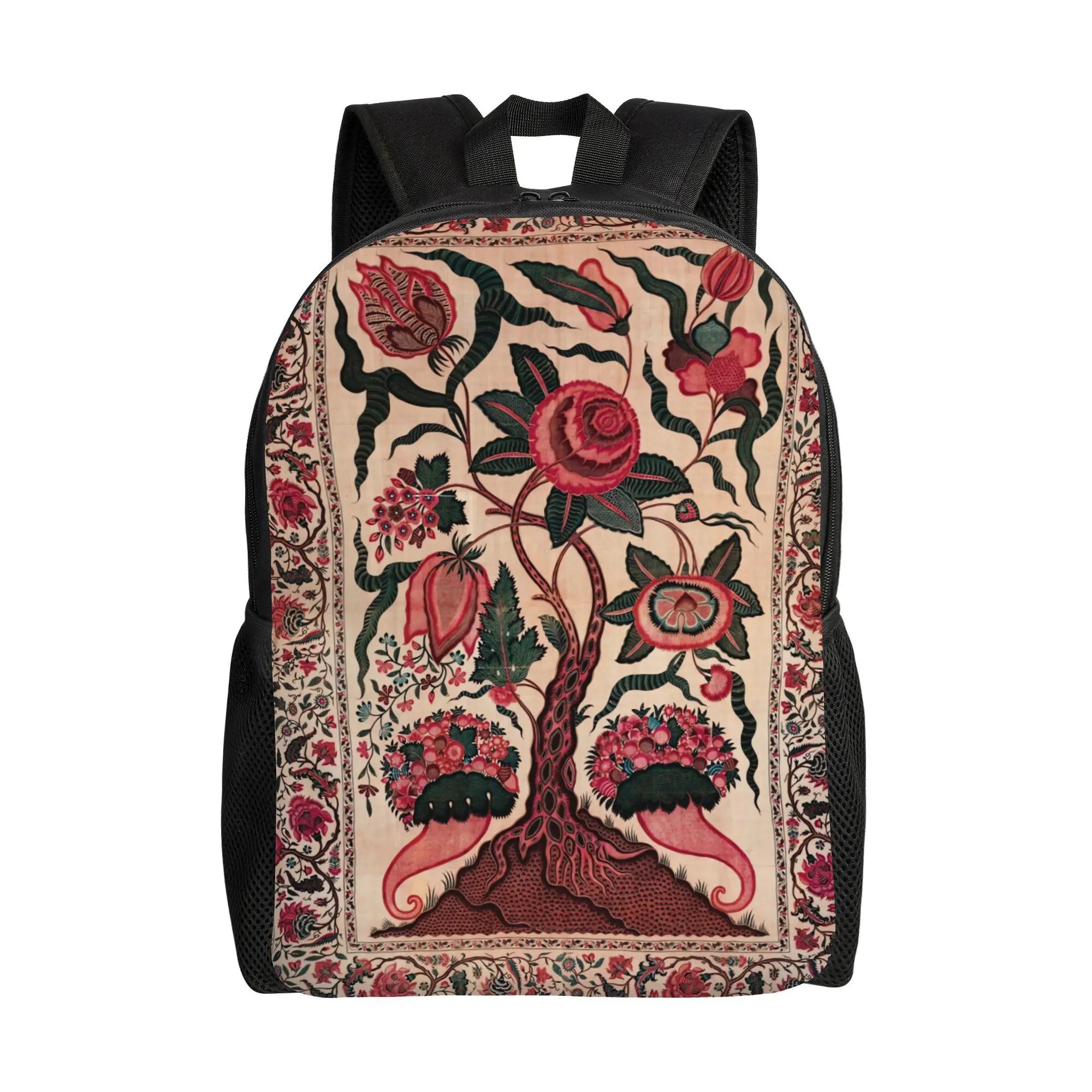 

Big Flower Tree and Harvest God's Backpack | Antique Red Pink and Green Flower Embroidered Extremely Simple Backpack