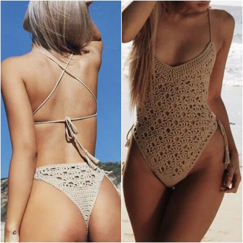 2019 Europe and America INS New One-piece Swimsuit Hand-woven Cotton Openwork Beach Ladies Bikini