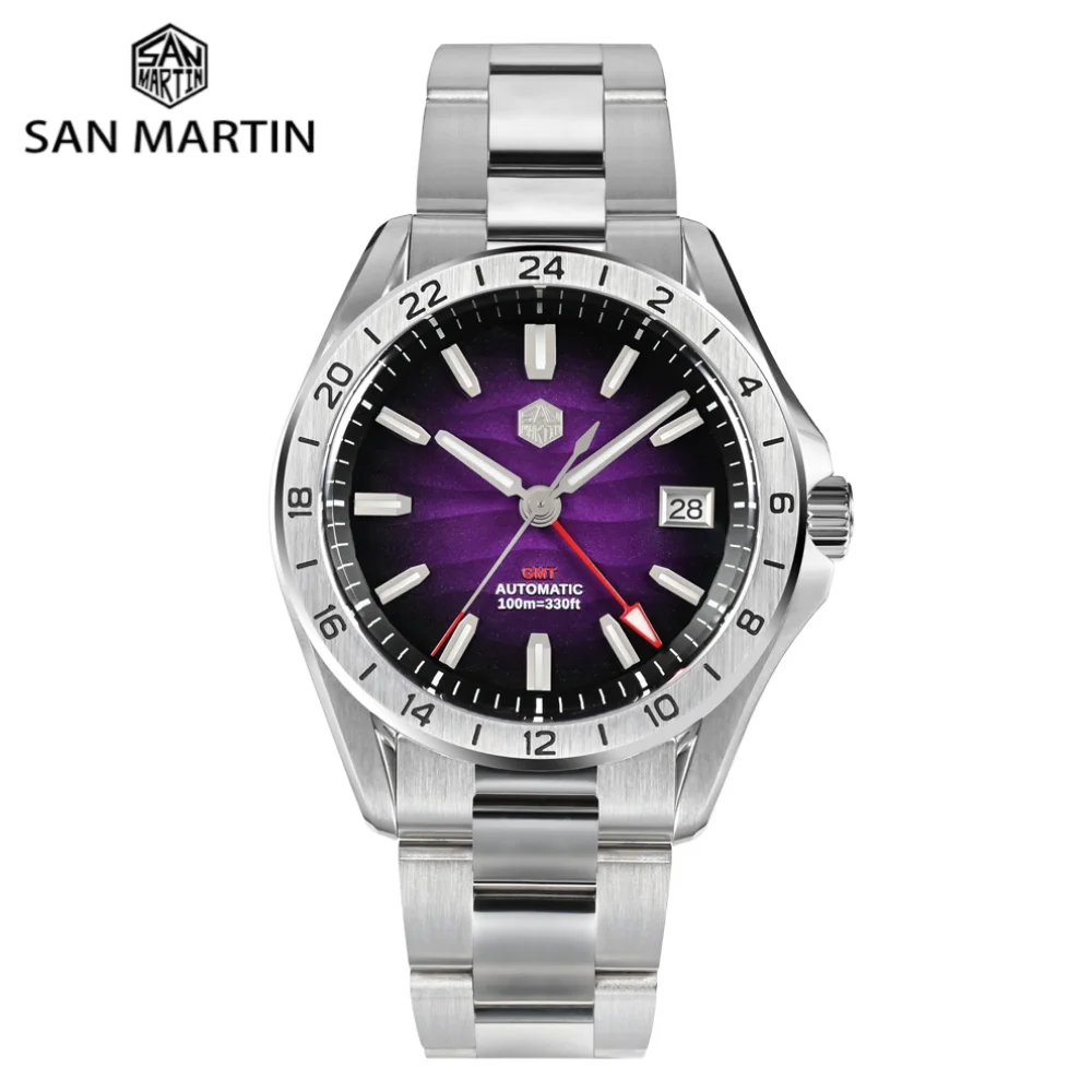 

San Martin 39mm GMT Dress Watches For Men NH34 Automatic Luxury Desert Dune Dial 3H Calendar Display Waterproof Reloj SN0129-6