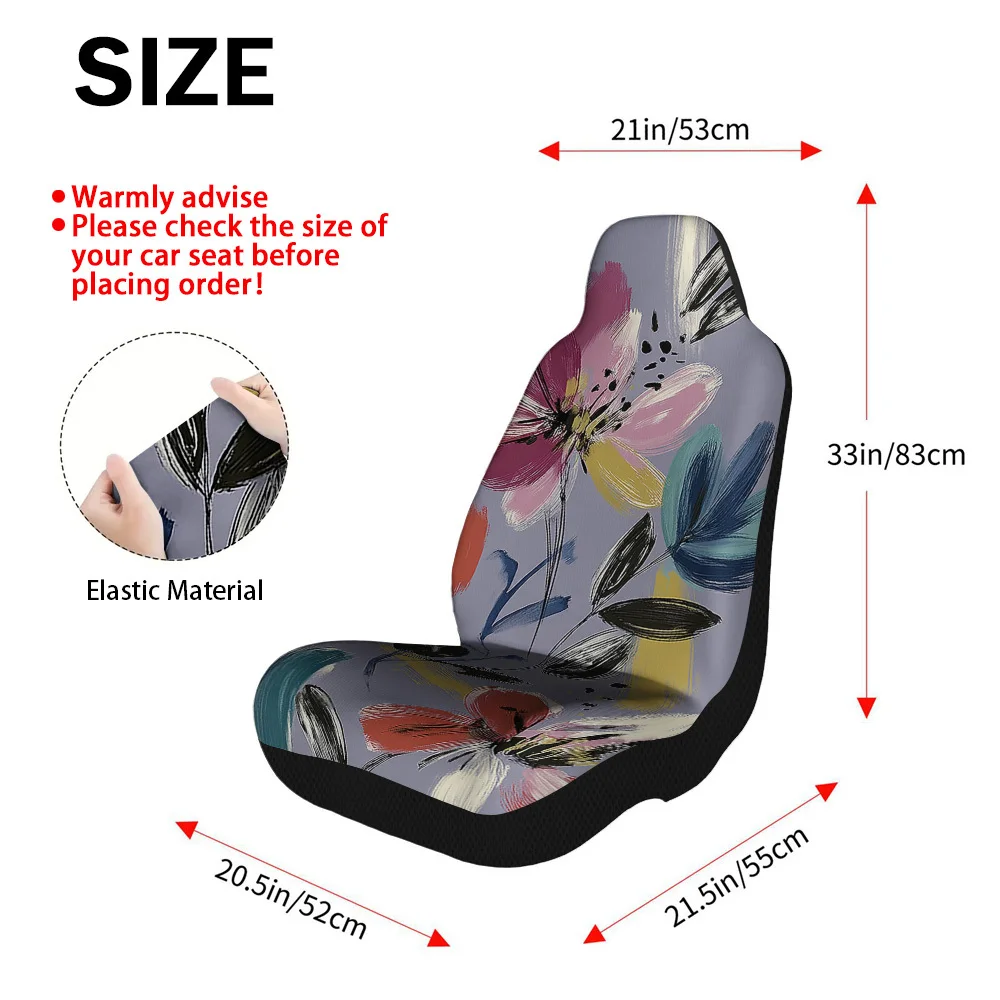 2pcs Abstract Floral Brushstrokes Car Seat Covers Set – Universal Fit For 2 Front Seats, Durable High-Quality Woven Polyester, M