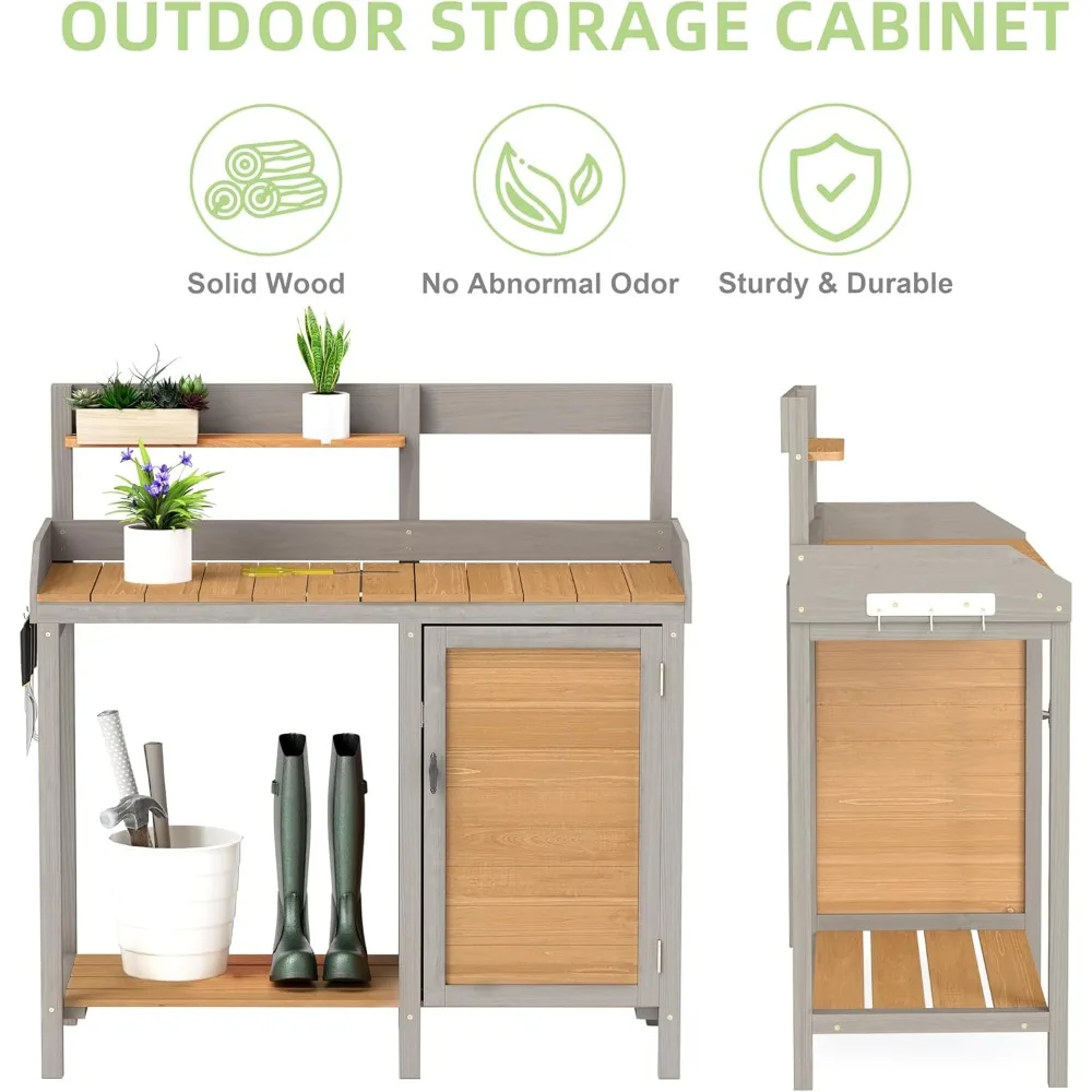 Wooden Potting Bench Table with Sink,Outdoor Garden Table Work Bench with Storage, Workstation for Outside Patio Lawn