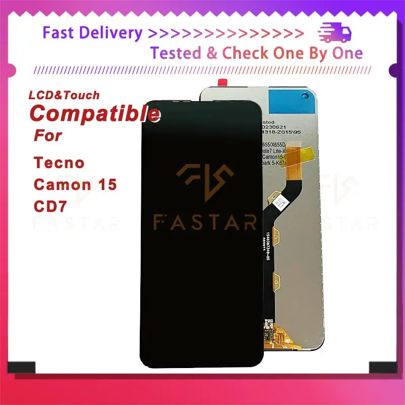 

6.6"Original For Tecno Camon15 CD7 LCD Display Touch Digitizer Assembly Replacement Phone Screen Tecno Camon 15 lcd