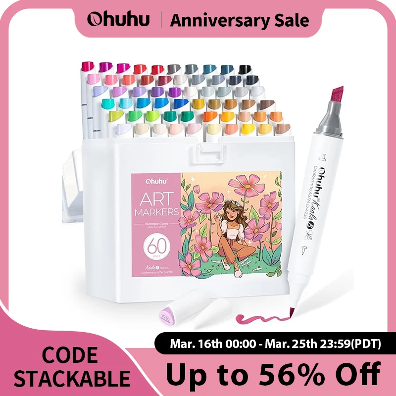

Ohuhu Kaala B 60 Colors Illustration Marker Pen Set Alcohol Art Markers Refillable Dual Tips Sketching Drawing Manga Coloring