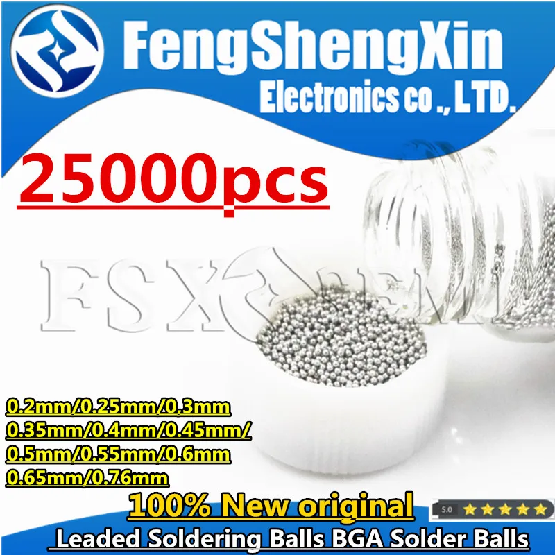 25000pcs/lot 0.2mm/0.25MM/0.3mm/0.35mm/0.4mm/0.45mm/0.5mm/0.55/0.6mm/0.65mm/0.76mm Leaded Soldering Balls BGA Solder Balls
