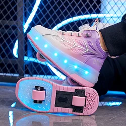 Wrotki Buty Dziecięce Sportowe 2-kołowe Trampki Chłopcy Dziewczęta Moda Casual Led Light Up Boot Dzieci Zabawka Gra Prezent Obuwie