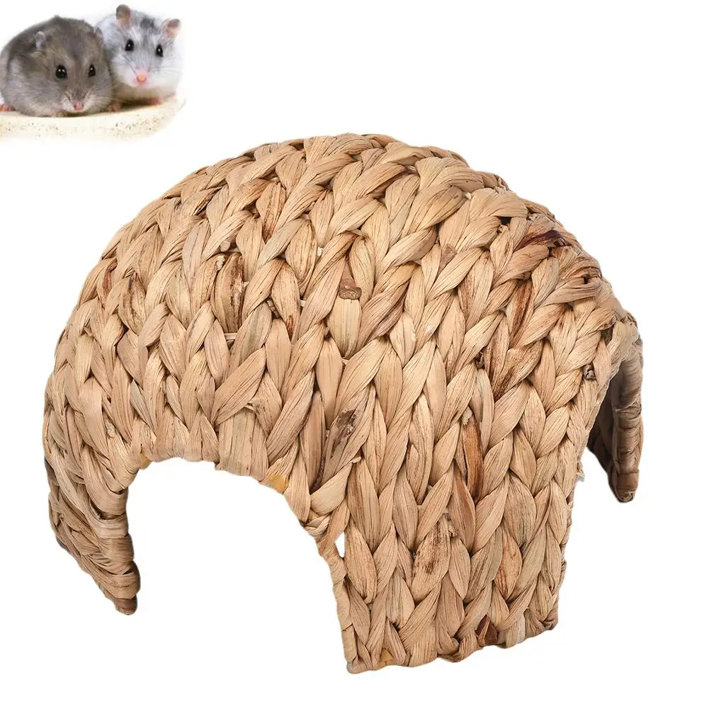 Rabbit Hamster Straw Plaited Natural Cattail House Comfortable Small Pet Hideout For Chinchilla Guinea Pig Y1K5