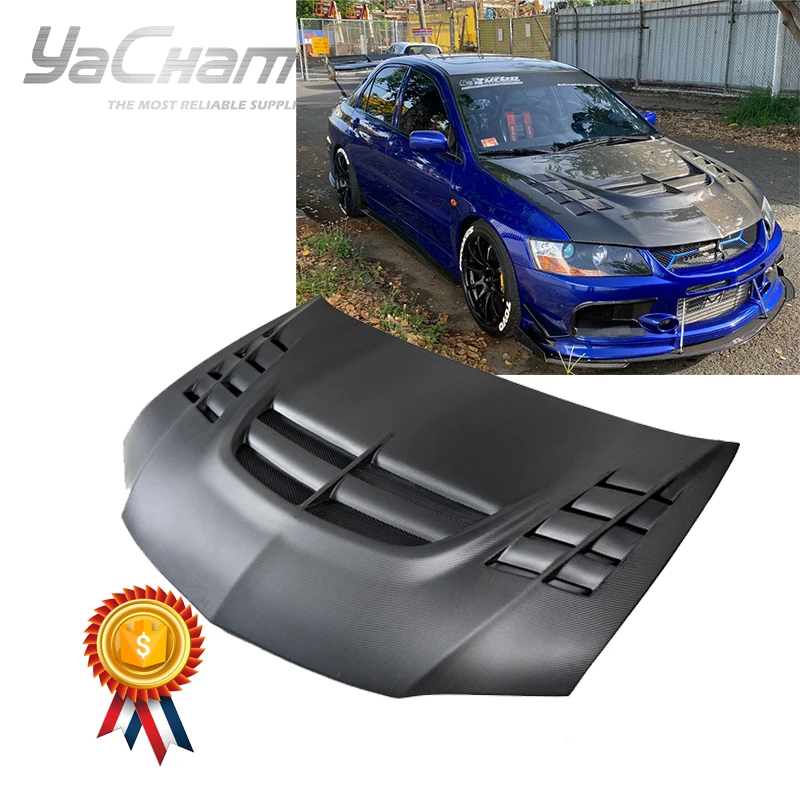 

Car-Styling Matte Finish Carbon Fiber VTX Street Ver.2 Style Hood Fit For 2003-2007 EVO 8 EVO 9 Hood Bonnet Engine Cover