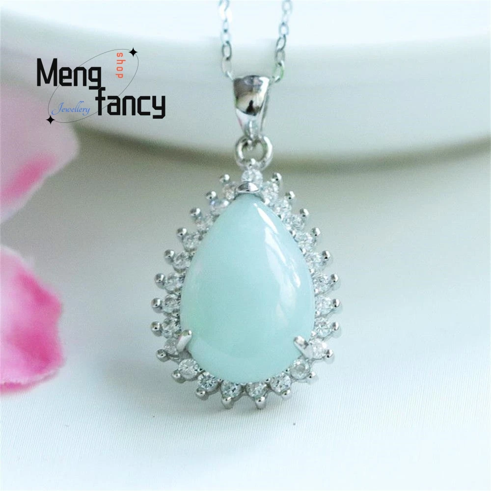 S925 Silver Lnlaid Jadeite Exquisite Elegant Simple High-grade Pendant Water Drop Luxury Quality Fashion Jewelry Holiday Gifts