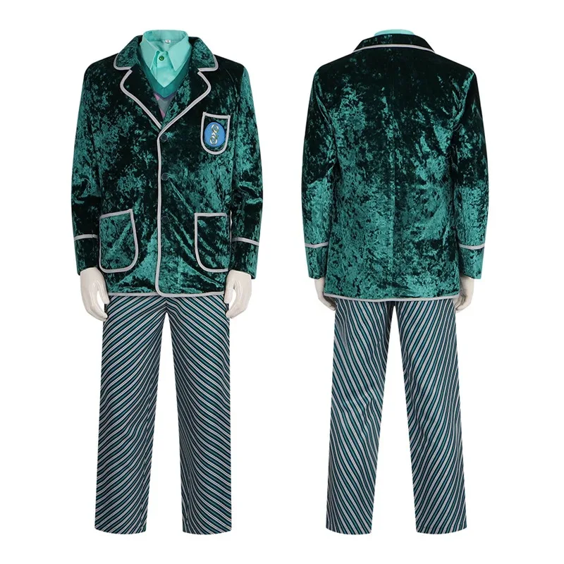 

Костюм злой ведьм из фильма було Pfannee для косплея, мужская полосатая школьная форма, куртка, жилет, рубашка, брюки, комплект на Хэллоуин Partya;3,v'5.t