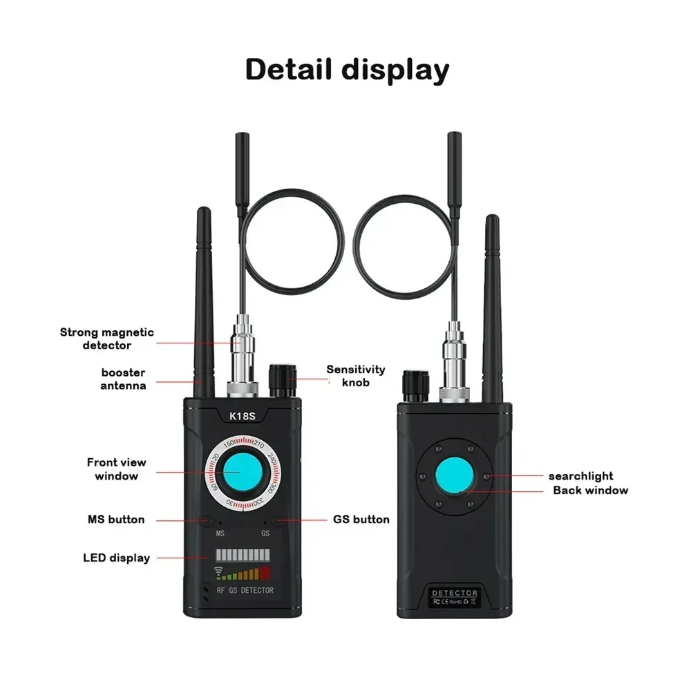 Wireless RF Signal Detector Bug GSM GPS Tracker Anti Candid Camera Finder Camera Infrared Scanner AI Standby Automatic Detection