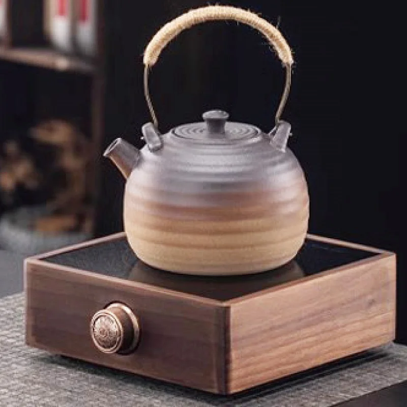 750W/1000W Kompor Keramik Listrik Kayu Walnut Mesin Pembuat Teh Rumah Pelat Panas Kopi Pemanas Air Mendidih Multifungsi 220V