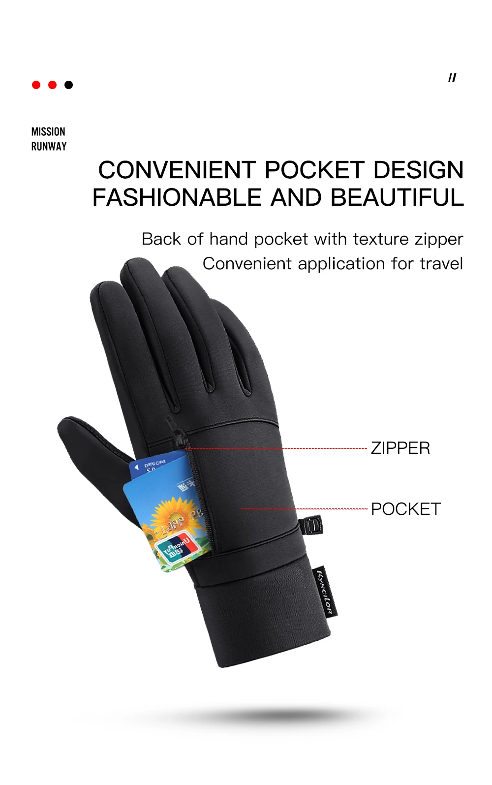 1 Pairs Winter Gloves Mens Touchscreen Non-Slip Unisex Waterproof Windproof Warm Cycling Cold Gloves Fashion Zipper Sports Glove
