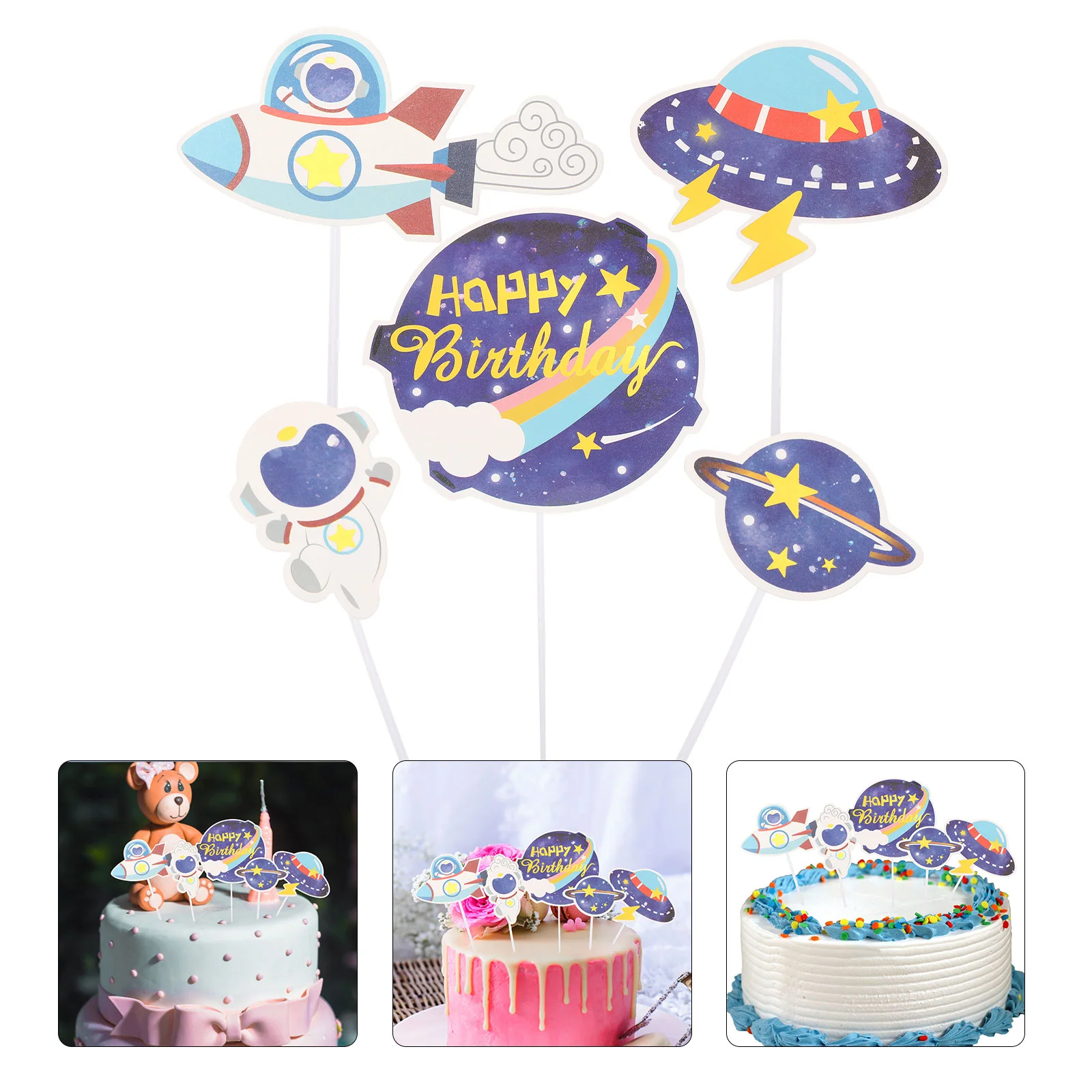 

5 Pcs Cake Flags Birthday Cupcake Topper Toppers Astronaut Picks Decoration Festival Cakes Pastry DIY Paper Dessert