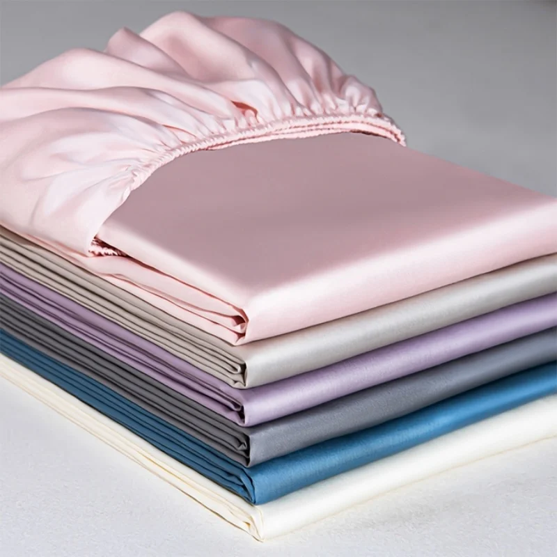 1pc Silky Lyocell Fitted Sheet with Deep Pocket Light Pink Breathable Non-slip Bed Sheet for Hot Sleeper Home Hotel 180*200 cm