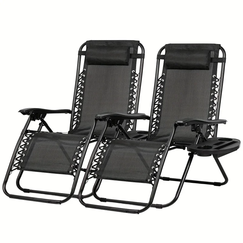 

Nazhura 2 Leisure Recliner Set Patio chairs Adjustable Steel Mesh Zero Gravity Beach chair With Pillow and Cup Holder