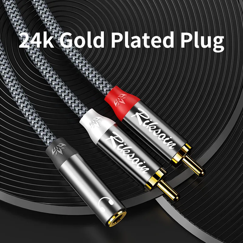 RIKSOIN RCA Jack Adapter, RCA Splitter Cable, 3.5mm Female to 2 RCA Male, 3.5 mm Jack Socket to Two RCA Male RCA Adapter
