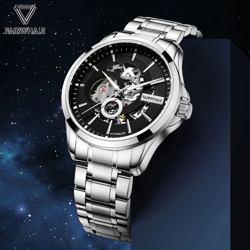 

Business Stainless Steel Wristwatch Men Luxury Tourbillon Automatic Mechanical Watch Fashion Waterproof Men's Clock Top Quality