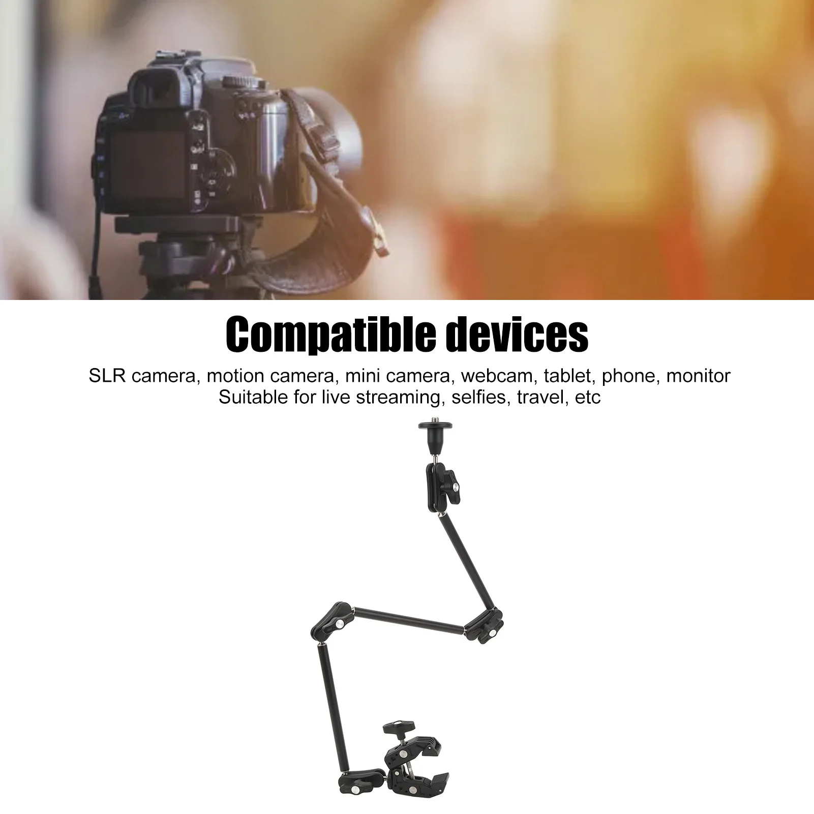 Articulating Arm Adjustable Articulating Friction Arm Super Clamp with 1/4 Inch 3/8 Inch Thread for SLR Cameras