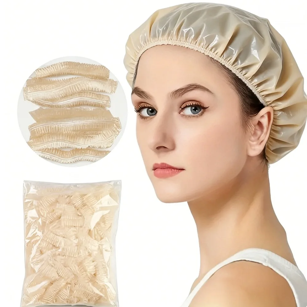 

100pcs Heavy Duty Clear Disposable Shower Caps, PE Plastic Elastic Hair Cap for Women Spa & Hotel Use