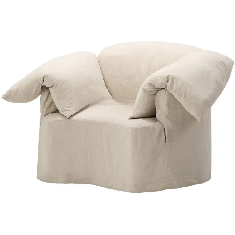 A  Nordic French retro wabi sabi cotton and linen fabric sofa leisure chair