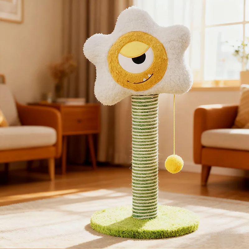 Rascador vertical de sisal para gatos con juguete y plataforma - imagen 4
