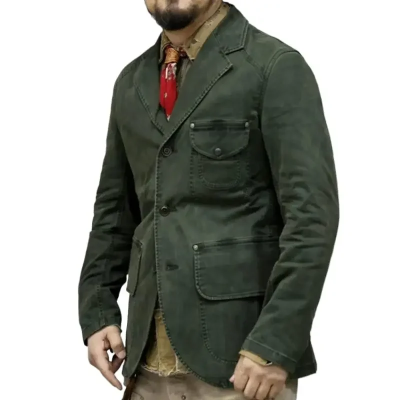 

Amekaji Wear Clothes Men Army Green Safari Jacket Casual Suit Jacket American Retro Autumn Niche Good Quality