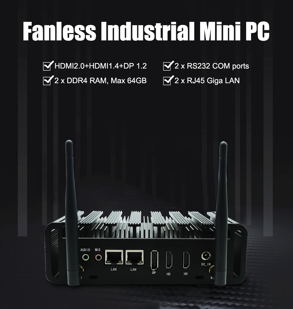 Eglobal Mini PC Pentium  6405 2HDMI DP Fanless Portable Computor Desktops Windows 10 Pro Key Max 64GB DDR4 WIFI BT