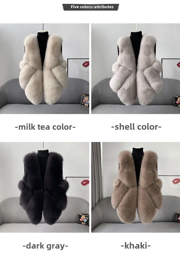 2024 autumn and winter new fox fur vest women's short coat young fur integrated vest winter coat women