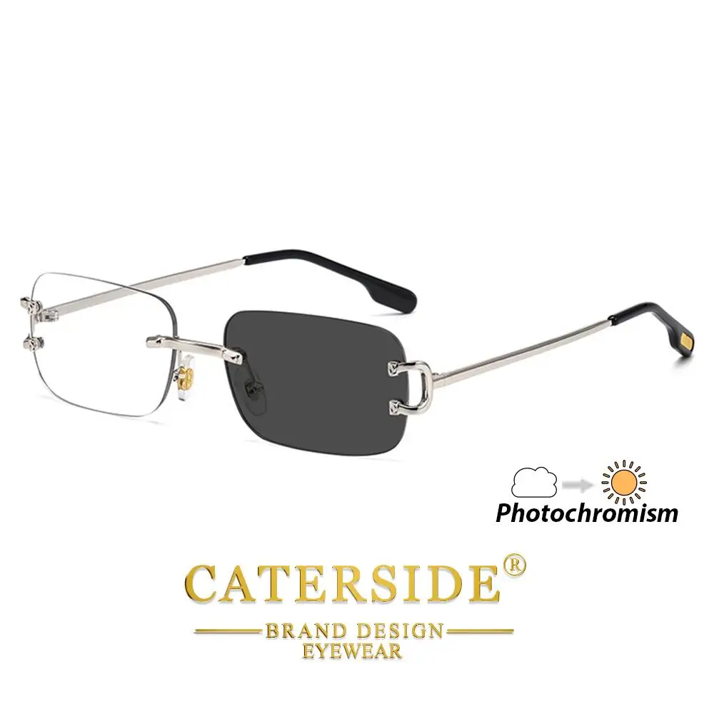 CATERSIDE Neue Modische Herren- und Damen-Blaulichtfilter-Brille Hochwertige Metall-Quadratische Rahmenlose Photochrome Brille – Detail 11