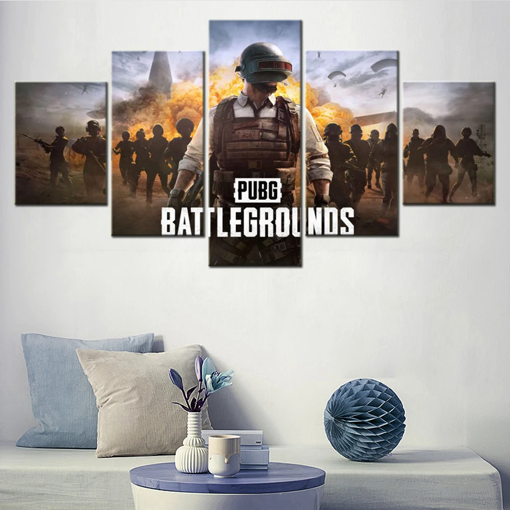 5 Pieces Wall Art Canvas Games PUBG Wallpaper Poster Painting Home Decor Living Room Picture Print Bedroom Artwork Framework