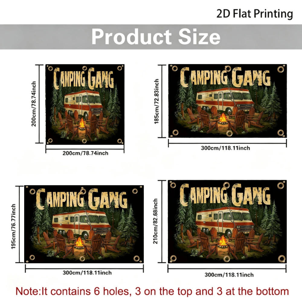 1pc 2D Printed Sidewall Sun Shelter with Camping Gang Rv Campfire Forest Scene Print Design, RV camping, road trip camping Decor