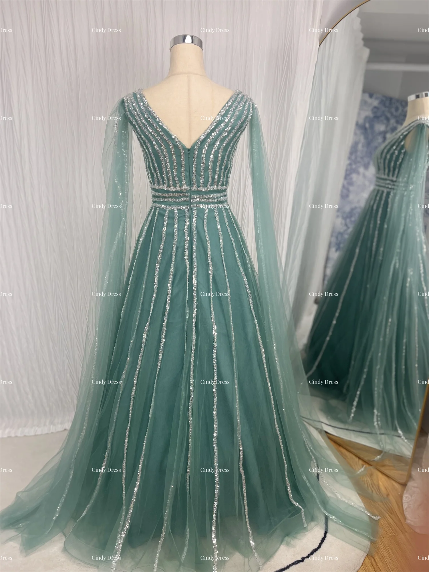 Cindy-Vestido largo de lujo con cuentas para mujer, traje elegante y bonito de corte en A, para fiesta de boda y graduación, 2023