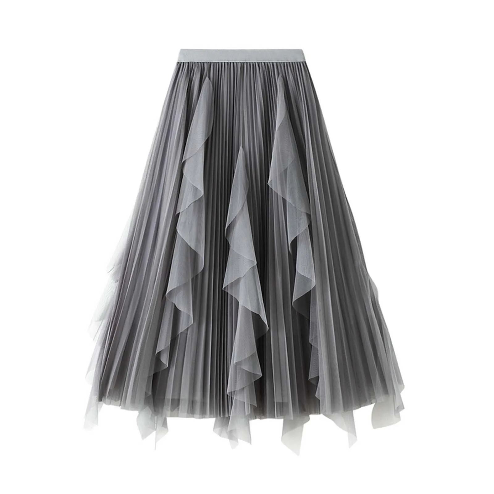 

Women's Fashion High Waisted Ruffled Mesh Skirt Women's Mid Length Pleated Skirt Circle Skirt