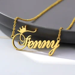 Custom Name Necklace for Women Personalised Crown Cursive Font Gold Stainless Steel Letter Pendant Choker Jewelry Birthday Gifts