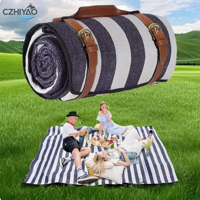 

CZHIYAO Waterproof Sandproof Sided Outdoor Picnic Blanket For Family Camping Beach Park Grassland Use With Portable Carry Bag