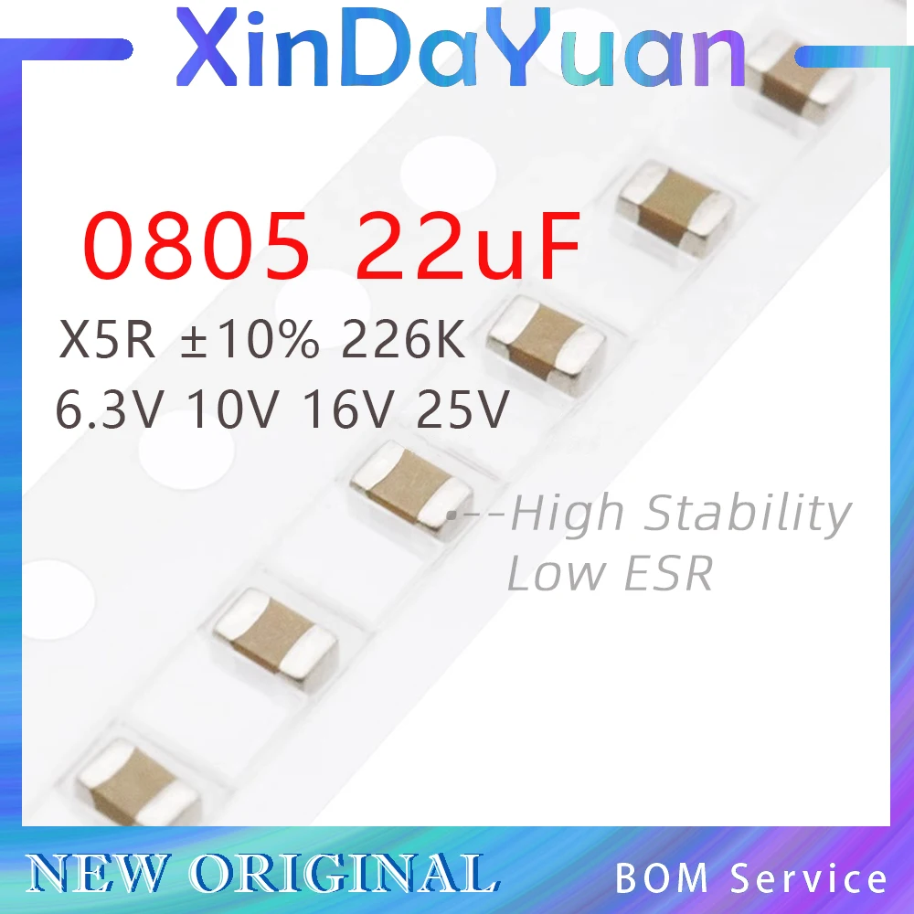 

50pcs 0805 22uF 226K 6.3V 10V 16V 25V ±10% X5R SMD Multi-Layer Ceramic Capacitor MLCC