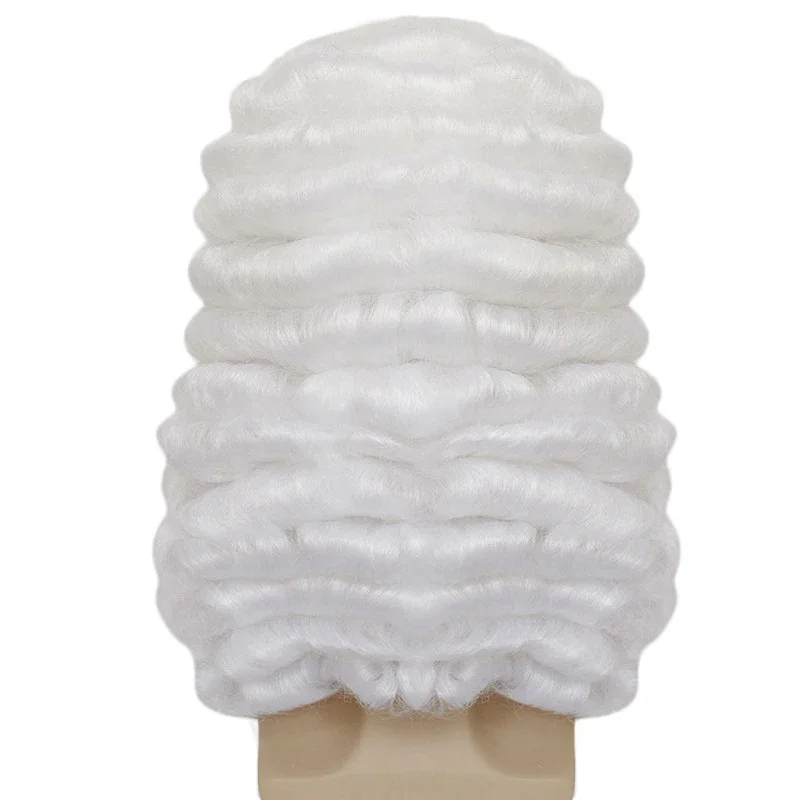 Parrucca Cosplay per avvocato sintetico grigio bianco giudice parrucche Cosplay maschili ricci barocchi per uomo Halloween Party + parrucca cap
