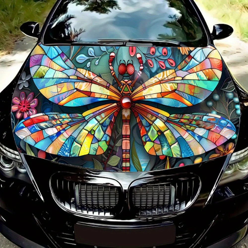 

Dragonfly Wings Colorful Car Hood Decal,Self-Adhesive PVC hood Sticker Decor Scratch Resistant Sticker Protect,Auto Accessories