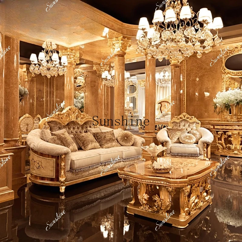 

Fabric sofa coffee table combination engraving gold foil luxury villa living room furniture FT