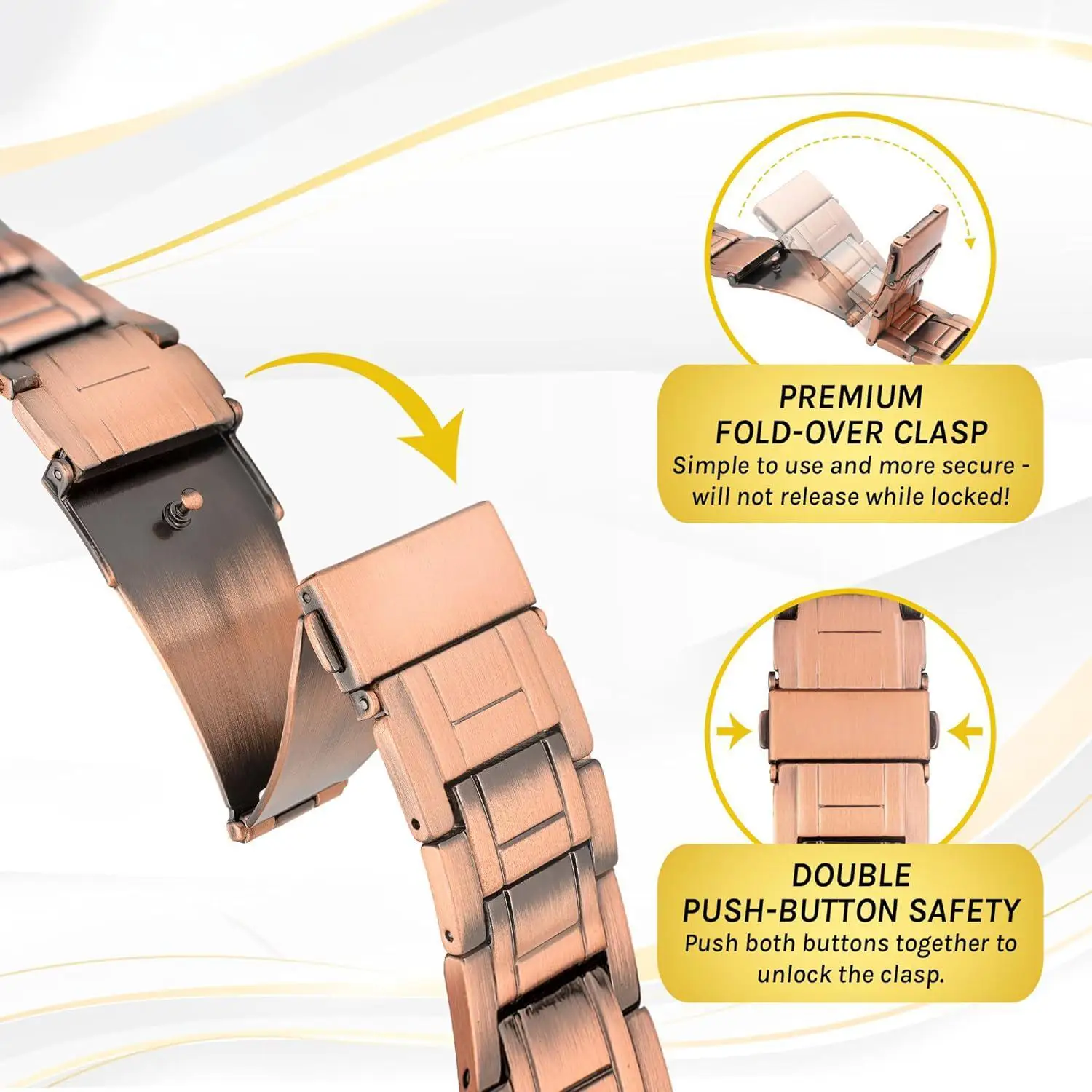 ARADOO Premium Pure Copper Bracelet for Men with Deployant Clasp Design Wristband Jewelry Gifts