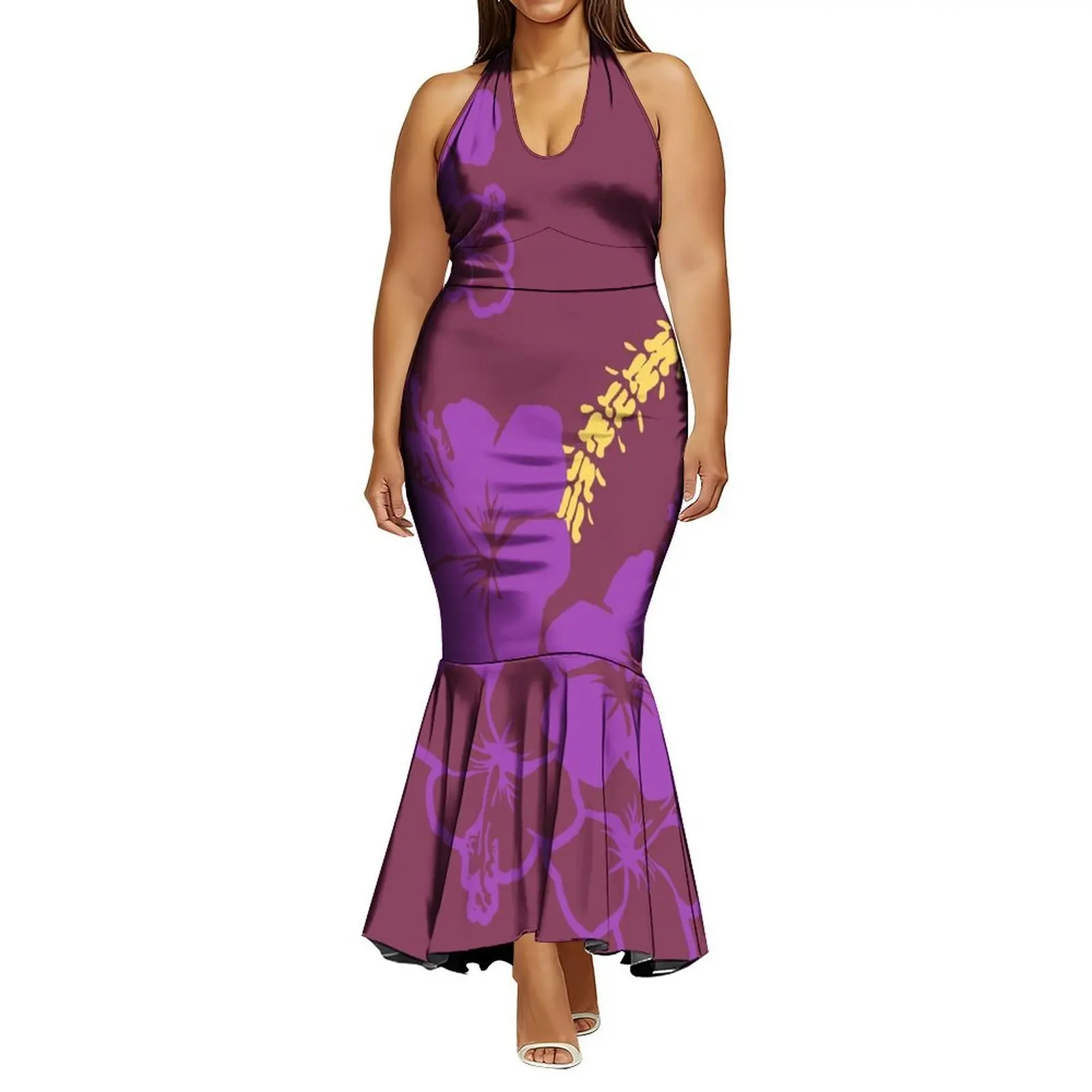 فستان طويل نحيف ومثير على شكل ذيل السمكة مع تصميم برباط مصنوع خصيصًا للنساء في بولينيزيا يتميز بتصميم قبلي #3