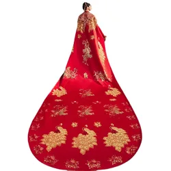 Mingli Tengda Red Cloak Bride Wedding Chinese Style Shawl Long Tail Phoenix Crown Xiapei Large Cloak Long Cloak Embroidery Coat