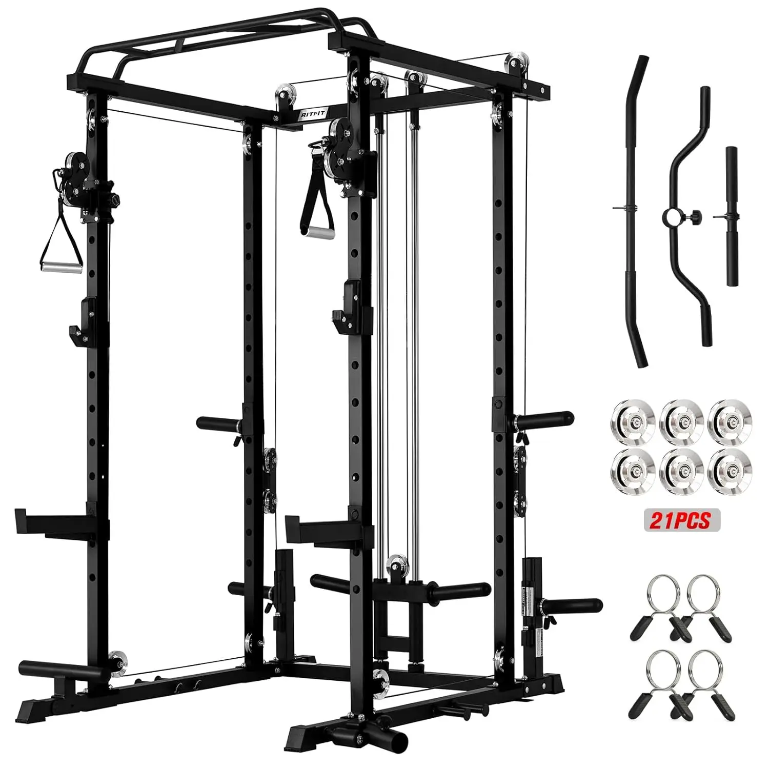 Multi-Function Garage & Home Gym Package Includes 1200LBS Power Cage PPC03/P3 with Cable Crossover System, Weight, Custom