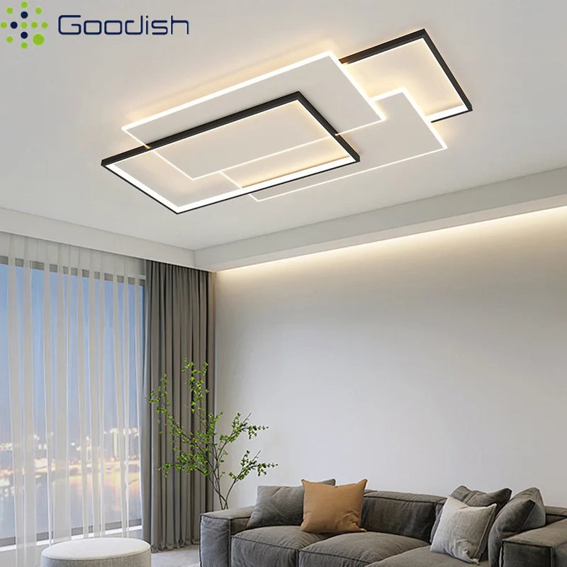 Modern Minimalist Luxury Square Iron Acrylic LED Ceiling Lights Art Creative Lamps for Living Room Home Decoration Chandeliers