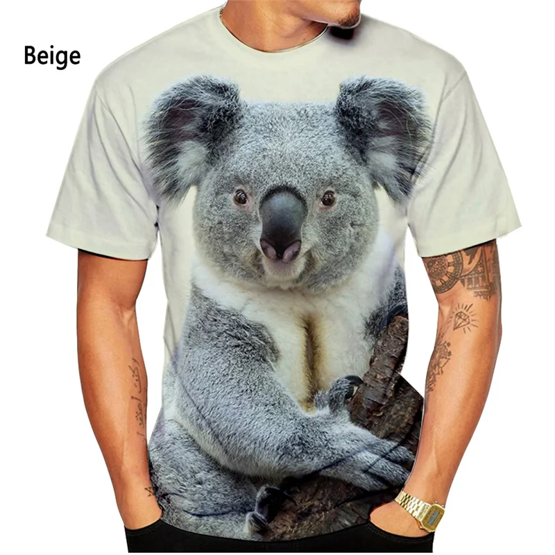 3D Printing Cute Koala T-Shirt For Men Women Funny Animal Pattern T Shirts Summer Loose Street Tops O-Neck Tees Short Sleeves