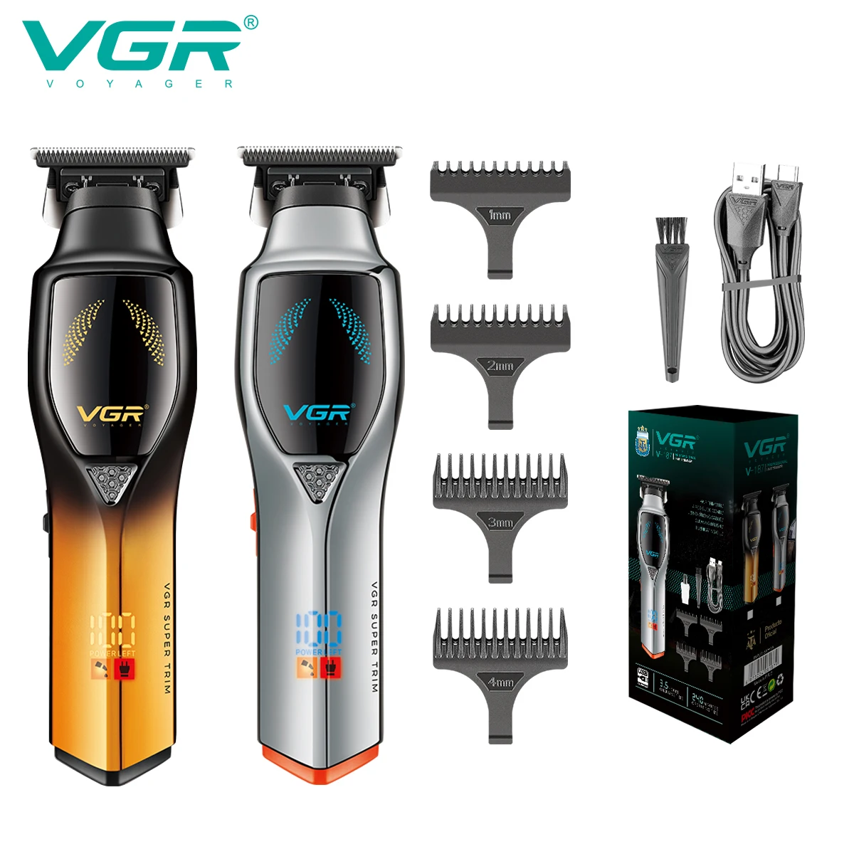 

Vgr 187, машинка для стрижки волос с зарядкой через USB, профессиональная беспроводная электрическая мужская машинка для бритья с градиентом, интеллектуальная цифровая машинка для стрижки волос