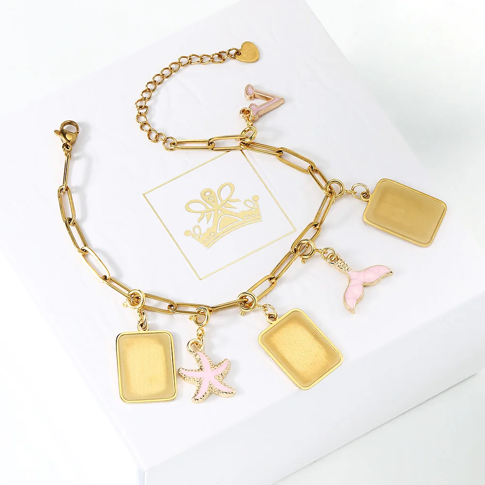 Customized Photo Letter Flag Pendant Necklace For Women Men Stainless Steel Charm Chain Bracelet DIY Making Jewelry Accessories - view 5